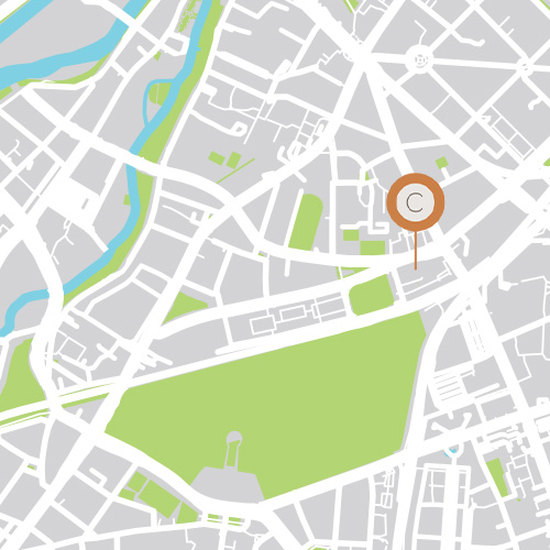 Kartenausschnitt des neuen Standortes der calm Tagesklinik München