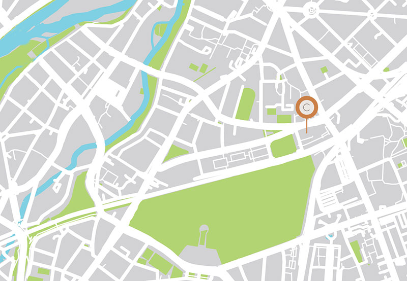 Kartenausschnitt des Standortes der calm Tagesklinik München