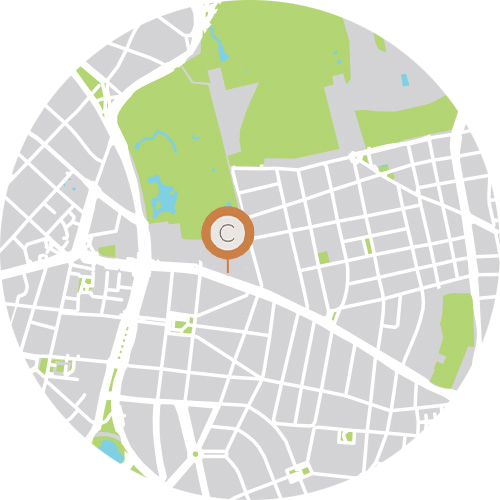 Kartenausschnitt des neuen Standortes der calm Tagesklinik Frankfurt