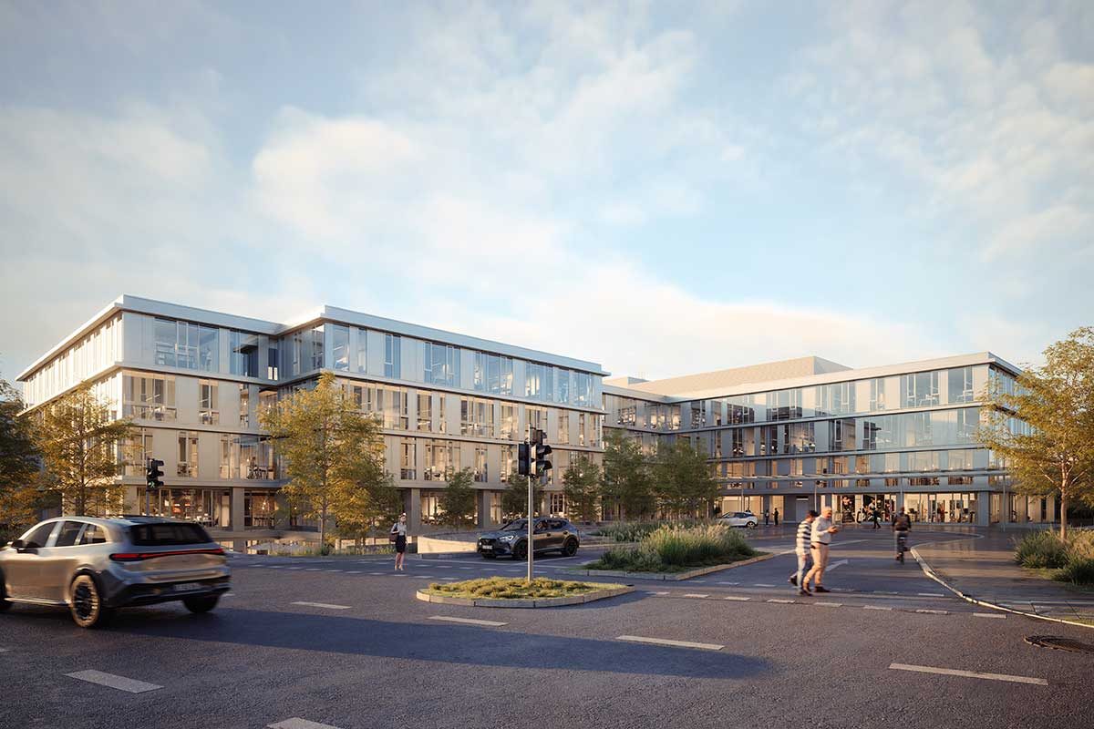 Außenansicht der Gebäudes in das die calm Tagesklinik Stuttgart in Q3 2025 einziehen wird (Design Office Center)